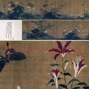 宋徽宗赵佶工笔画《山花舞蝶图》全卷