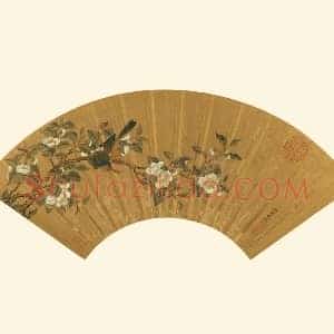 吕纪《画李花》扇面页