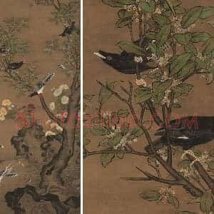吕纪工笔重彩花鸟画《桂菊山禽图》轴