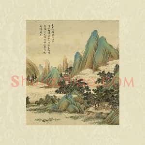 清 周鲲《仿李思训夏日幽居》夏景青绿山水画页