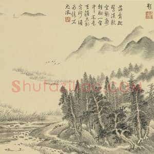 周鲲仿王翚山水“江帆秋影”山水画页