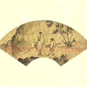 明 蒋嵩《竹下抱琴图》山水人物扇面