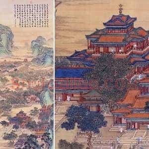 青绿金碧山水界画 清代画院本新丰图