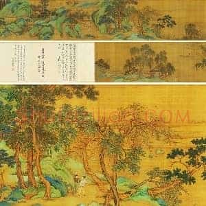 仇英《长夏江村图》青绿山水卷