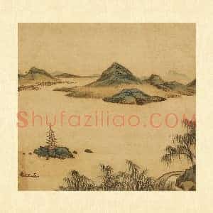 张雨森青绿山水画《澄江孤塔》页