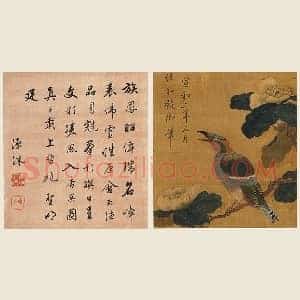 宋徽宗工笔花鸟画《茶花绶鸟》页
