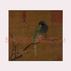 宋徽宗赵佶没骨花鸟画《杏花鹦鹉》页