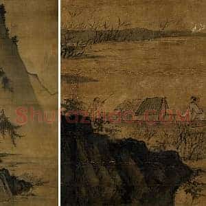 夏圭山水画《归棹图》轴