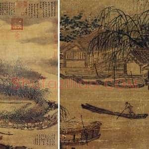 夏圭山水画《西湖柳艇图》轴