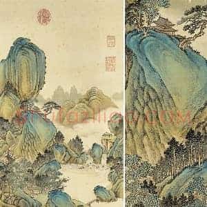 清 唐岱《仿赵孟頫青绿山水笔意》轴