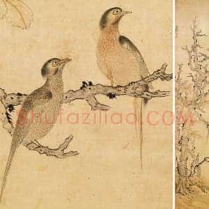 陈洪绶《古木双鸠图》轴