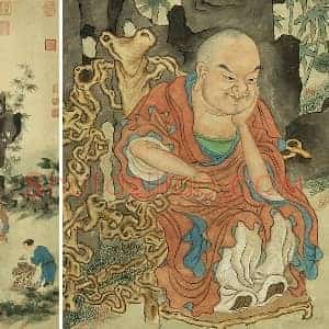 陈洪绶佛道人物画《罗汉图》轴