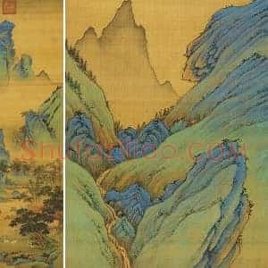仇英青绿山水《春山吟赏图》