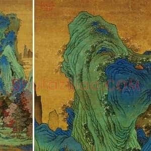 仇英青绿山水《仿赵伯驹炼丹图》轴