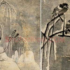 萧照《疏树寒鸦图》页