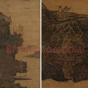 萧照山水画《山腰楼观图》轴