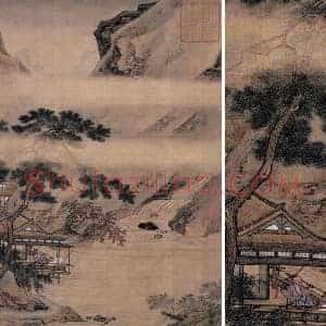 仇英山水《临溪水阁图》页