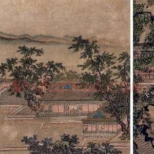 传仇英界画《柳园人形山水图》页