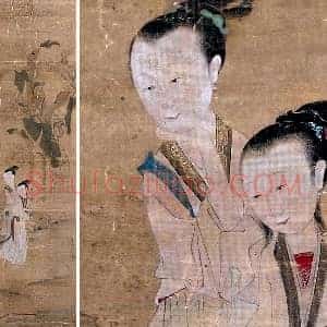 仇英工笔仕女画《双美图》轴