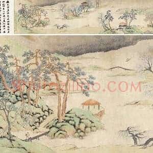 钱杜小青绿山水画《天池修褉图》卷