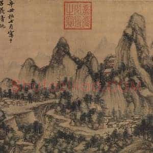 黄公望山水《层岩古寺图》页