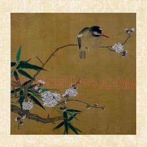 黄筌工笔花鸟画《碧桃翠鸟》页