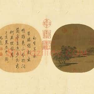 惠崇山水画《春湖放鸭图》团扇页