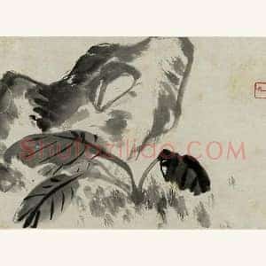 朱耷写意水墨画《拳石玉簪图》页