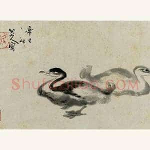 朱耷写意水墨画《双凫》页