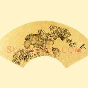 陈淳水墨画《菊石图》扇面页