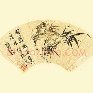 陈淳水墨画《风竹图》扇面页