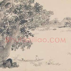 陈淳山水画《石壁舣舟图》页