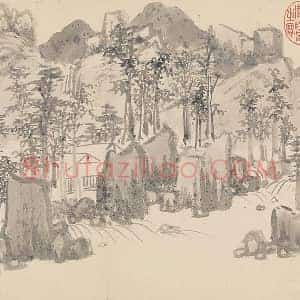陈淳山水画《层岩丛木图》页