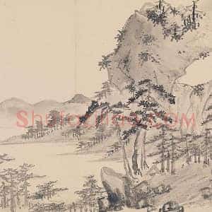 陈淳水墨山水画《岩松浮霭图》页