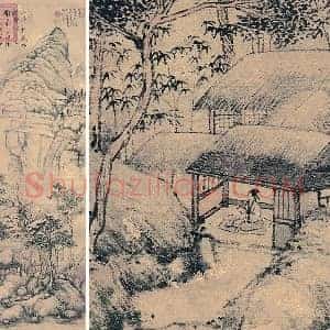 沈周山水《桃花书屋图》轴