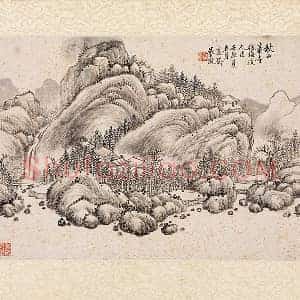 吴大澂山水画《秋山萧寺图》镜片
