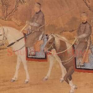 清代 郎世宁《哨鹿图》国画综合工笔作品图片赏析