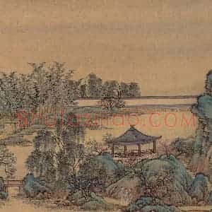 清代 金昆《有鸟诗意图》国画山水作品图片赏析