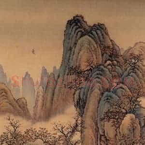 清代 金昆《有鸟诗意图》国画山水作品图片赏析