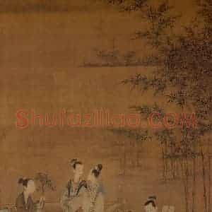 清代 丁观鹏《宫妃话龙图》国画人物工笔作品图片赏析