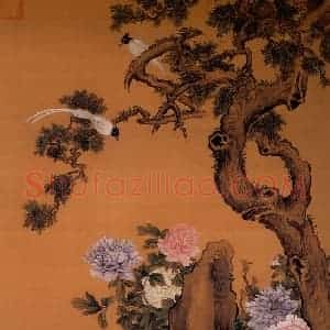 清代 余省《牡丹双绶图》国画花鸟工笔作品图片赏析