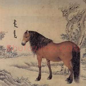 清代 王致诚《十骏马图》国画花鸟工笔作品图片赏析