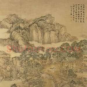 清代 张宗苍《弘历抚琴图》国画山水工笔作品图片赏析