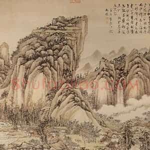 清代 方琮《秋山行旅图》国画山水工笔作品图片赏析