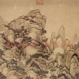 清代 方琮《晴峦溪阁图》国画山水工笔作品图片赏析