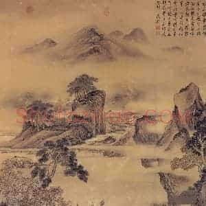 清代 金廷标《扁舟载鹤图》国画山水工笔作品图片赏析