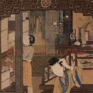 清代 金廷标《仕女簪花图》国画人物工笔作品图片赏析