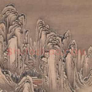 清代 袁瑛《雪山行旅图》国画山水工笔作品图片赏析