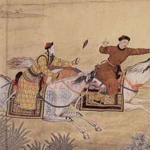 清代《威弧猎鹿图》国画综合工笔作品图片赏析