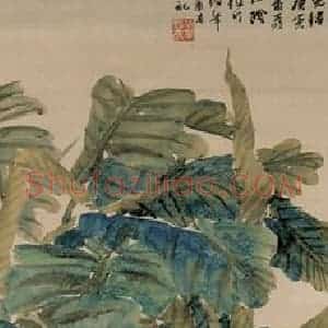 清代 任颐《蕉菊仙鹤图》国画花鸟作品图片赏析